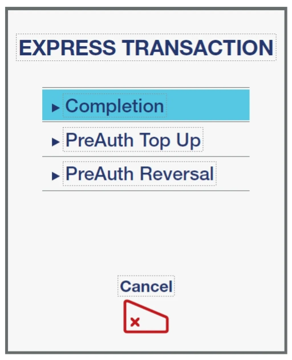 Select Completion, Top Up or Reversal